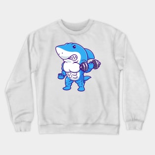 Cute Shark Lifting Dumbblle Cartoon Crewneck Sweatshirt